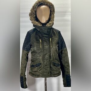 Divided Khaki and Black Hooded Teddy Jacket